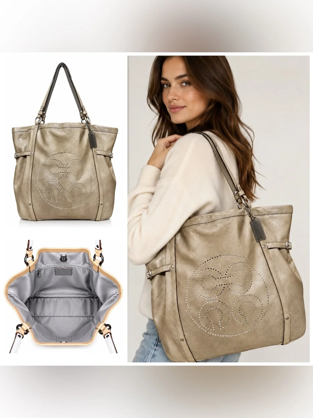 Coach. 3 Piece: Audrey Andie Cinched Tote Bag with Free Dust Bag and Bag Scarf. - Picture 2 of 16
